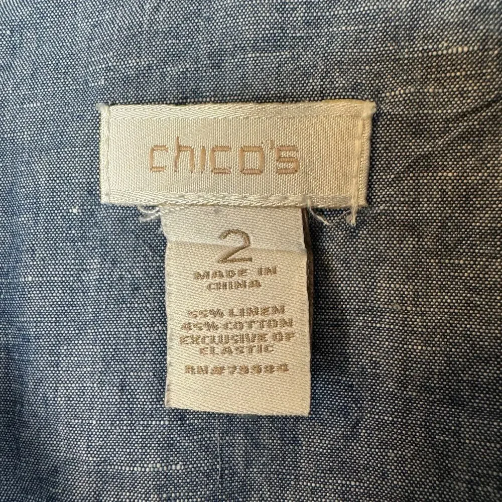 Chico's Linen Blend Military Peplum Chambray Top Blue Large - Picture 4 of 7